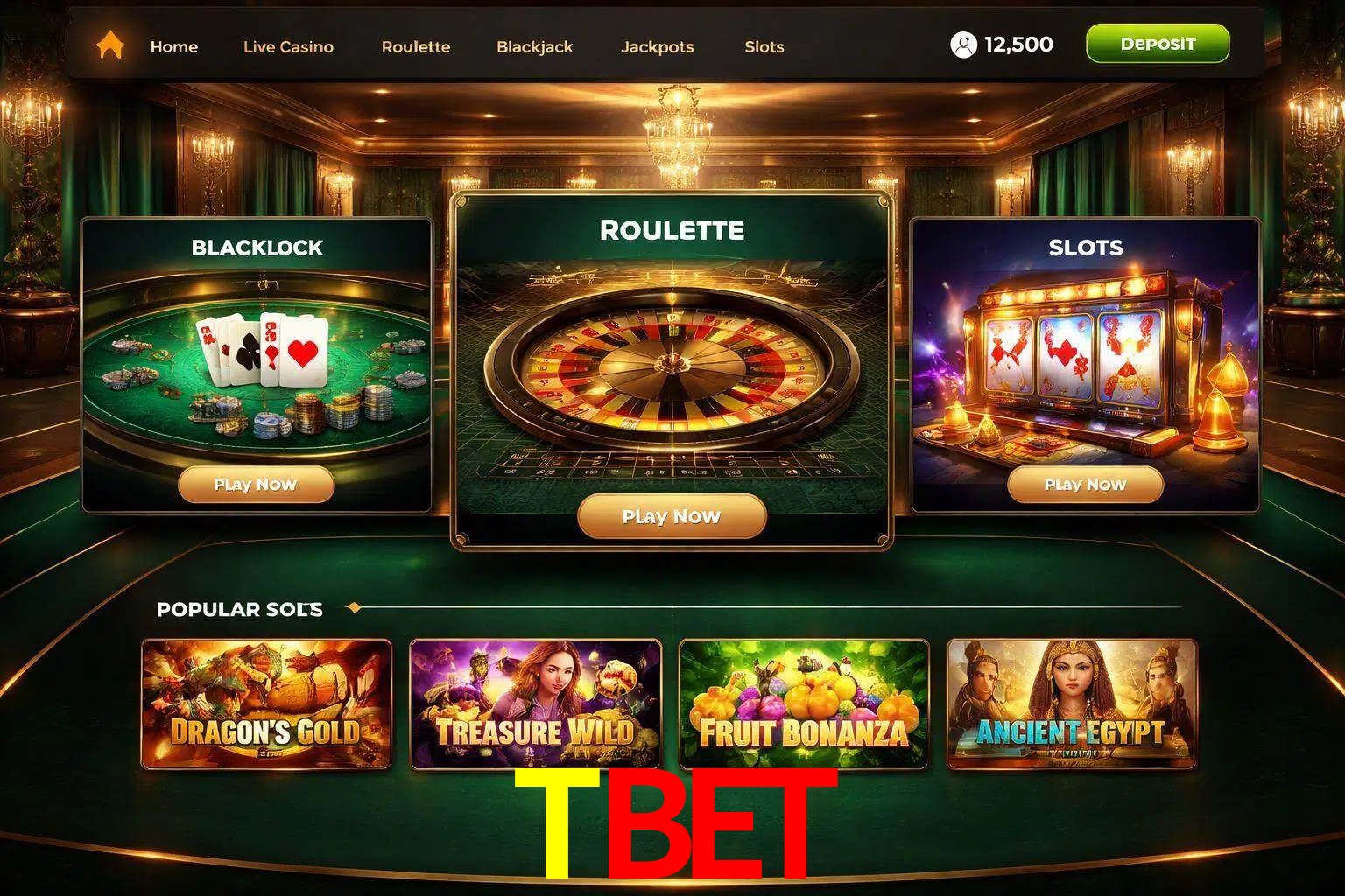 Vista de la plataforma TBET Casino mostrando categorías organizadas de juegos en línea